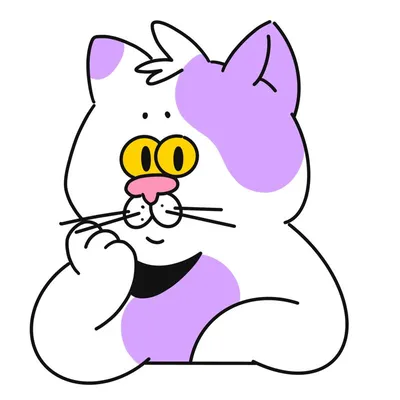 Cartoon white cat with lilac spots and yellow eyes, from Barev's vocabulary cards.
